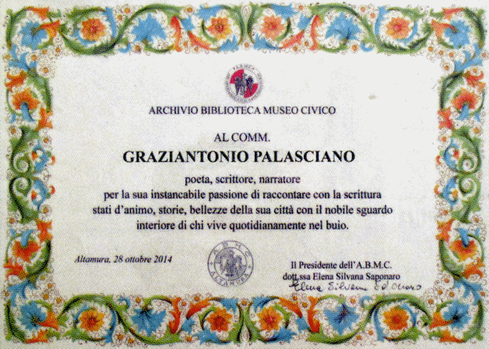Attestato di Benemerenza dell'Archivio Biblioteca Museo Civico