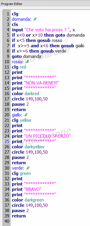 programma con goto e gosub