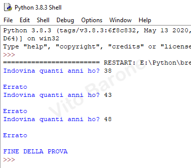 risultato esempio di break nel ciclo for