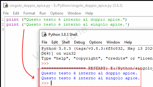 esempio utilizzo singolo e doppio apice